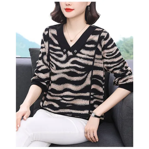Áo Thun Kẻ Sọc Màu Tương Phản Cho Nữ Xuân Thu SM107