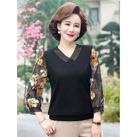 Áo Thun Nữ Trung Niên Tay Voan Cổ V SM114