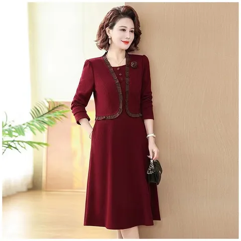 Đầm Dự Tiệc Trung Niên Cao Cấp Màu Đỏ Rượu Vang