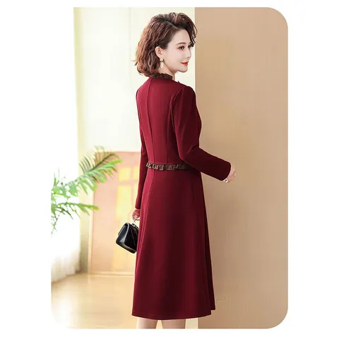 Đầm Dự Tiệc Trung Niên Cao Cấp Màu Đỏ Rượu Vang