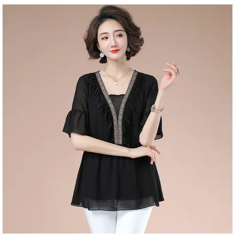 Áo Thun Kiểu Phối Đá Voan Che Bụng Sang Trọng SM49