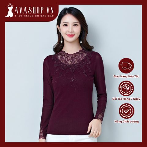 Áo Thun Lưới Phối Ren Dài Tay Cho Nữ SM117