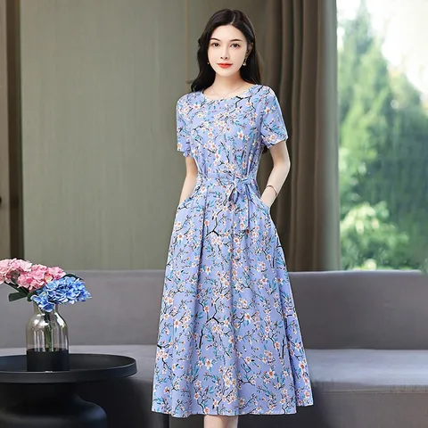 Đầm Cotton Và Lanh Quý Phái Nữ Dài Mùa Hè 2024 VH100