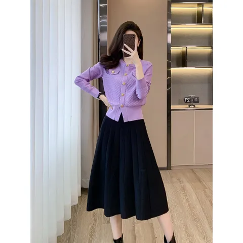 Set Đầm Len Lông Mềm Đơn Giản Thanh Lịch AL108