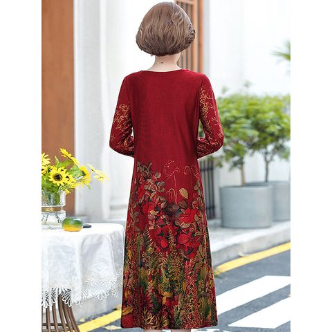 Đầm Dài Tay Họa Tiết Hoa Mùa Thu Cho Mẹ VH35