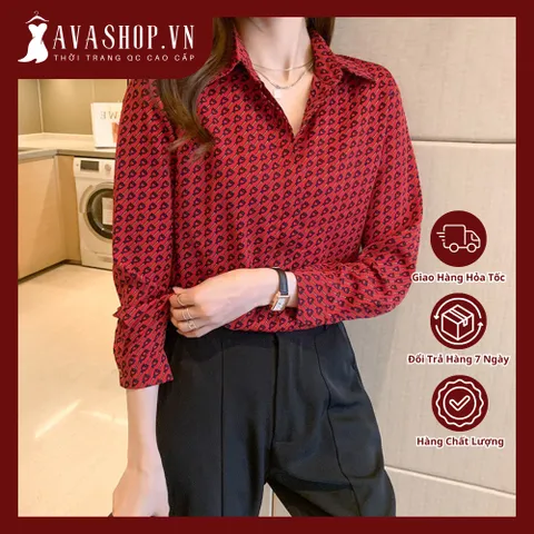 Áo Sơ Mi Hoa Đỏ Nữ Nhẹ Nhàng Sang Trọng SM18