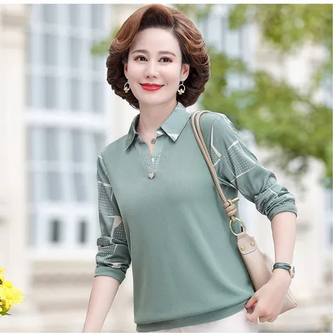 Áo Thun Mùa Xuân Nữ Trung Niên Cổ V SM118