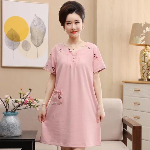 Đầm Ngủ Ngắn Tay Mùa Hè Bằng Cotton Cho Mẹ VH08 - Hàng Quảng Châu Cao Cấp