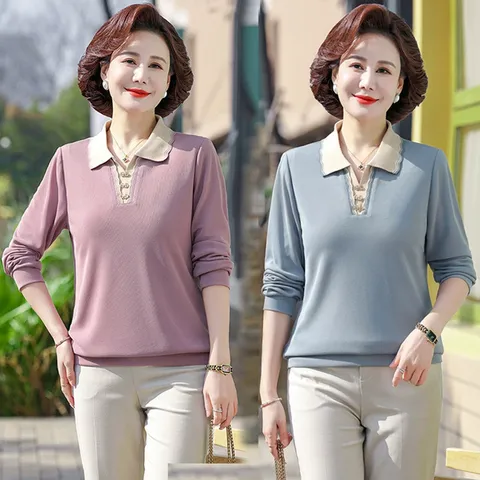 Áo Thun Mùa Xuân Nữ Trung Niên Cổ V SM118