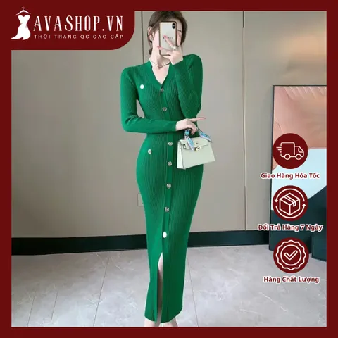 Đầm Len Dệt Kim Cổ V Mềm Mại Dành Cho Nữ AL86