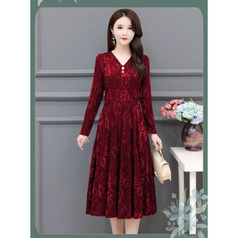 Đầm Hoa Dài Che Bụng Cổ V Thanh Lịch Cho Mẹ VH17