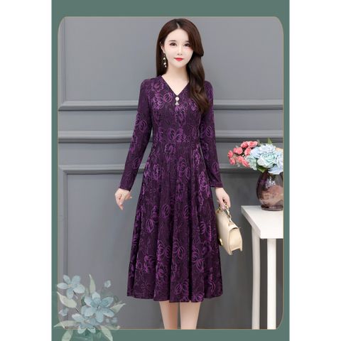 Đầm Hoa Dài Che Bụng Cổ V Thanh Lịch Cho Mẹ VH17