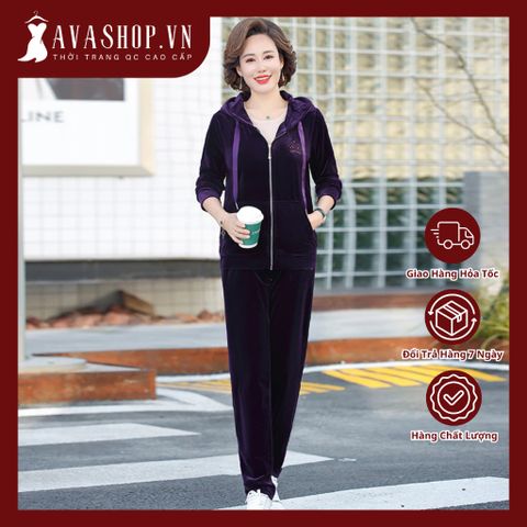 Bộ Quần Áo Nhung Mùa Xuân Thu Giản Dị Cho Mẹ AB28