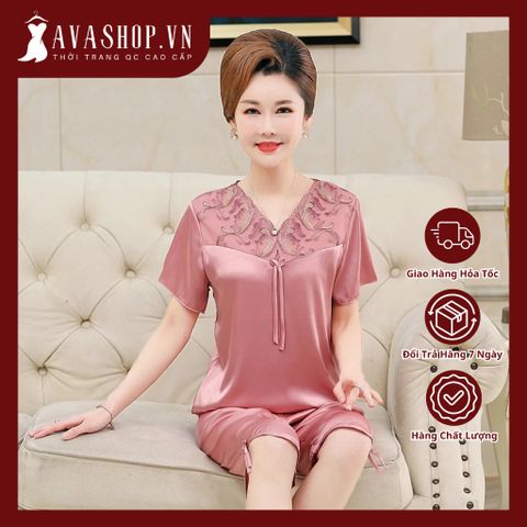 Bộ Đồ Lụa Mặc Nhà Mềm Đẹp Cho Mẹ AB39
