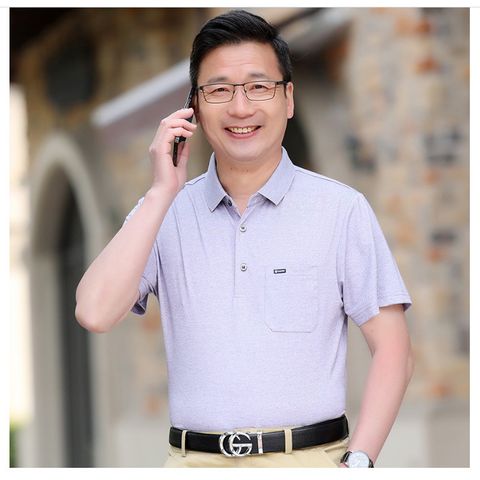 Áo Thun Ngắn Tay Trung Niên Mùa Hè Băng Lụa Hàng Đầu SM58