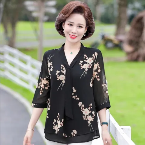 Áo Thun Voan Hoa Cho Mẹ Béo SM82