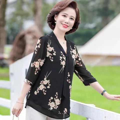 Áo Thun Voan Hoa Cho Mẹ Béo SM82