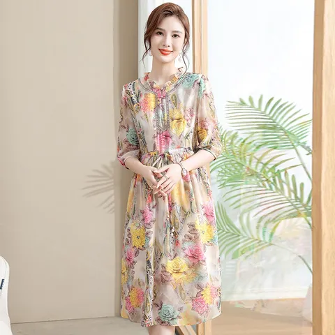 Đầm Hoa Giả Lụa Mùa Hè Cho Mẹ VH103
