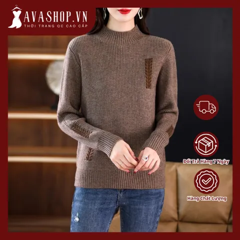 Áo Len Cổ Lọ Nửa Cao Cho Nữ Thời Trang Thu Đông Phong Cách Lười Biếng AL84