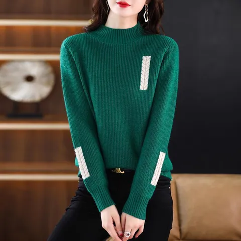 Áo Len Cổ Lọ Nửa Cao Cho Nữ Thời Trang Thu Đông Phong Cách Lười Biếng AL84