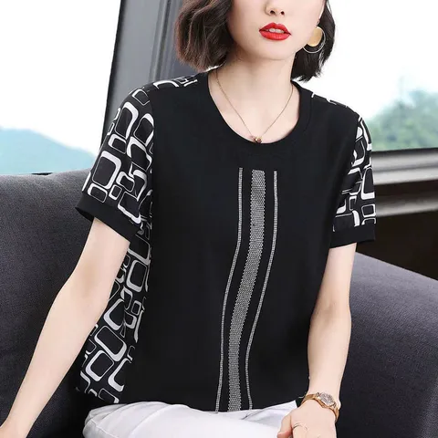 Áo Thun Xuân Hè Sang Trọng Che Bụng Cho Mẹ Béo SM02