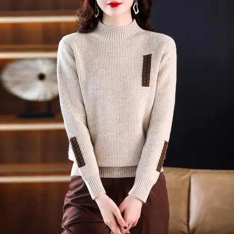 Áo Len Cổ Lọ Nửa Cao Cho Nữ Thời Trang Thu Đông Phong Cách Lười Biếng AL84