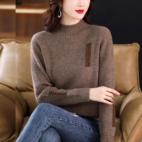 Áo Len Cổ Lọ Nửa Cao Cho Nữ Thời Trang Thu Đông Phong Cách Lười Biếng AL84