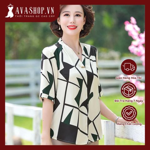(THANH LÝ) Áo Thun Lụa Trung Niên Họa Tiết Sang Trọng SM70