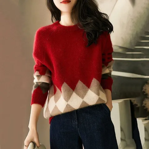 Áo Len Dệt Kim Dài Tay Họa Tiết AL28