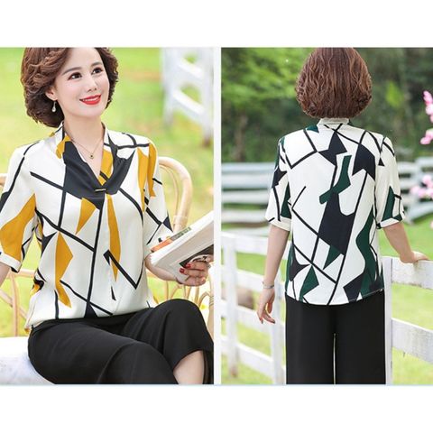 (THANH LÝ) Áo Thun Lụa Trung Niên Họa Tiết Sang Trọng SM70