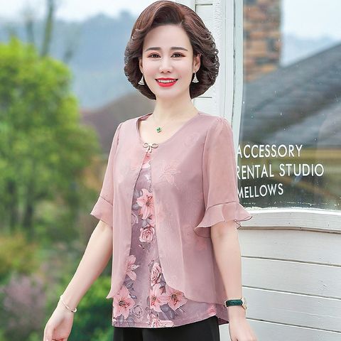Áo Thun Voan Hoa Trung Niên Mềm Đẹp Cho Mẹ SM46