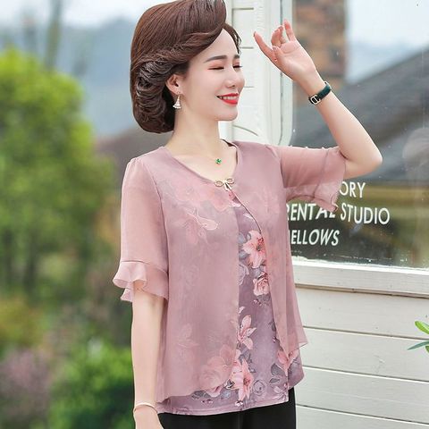 Áo Thun Voan Hoa Trung Niên Mềm Đẹp Cho Mẹ SM46