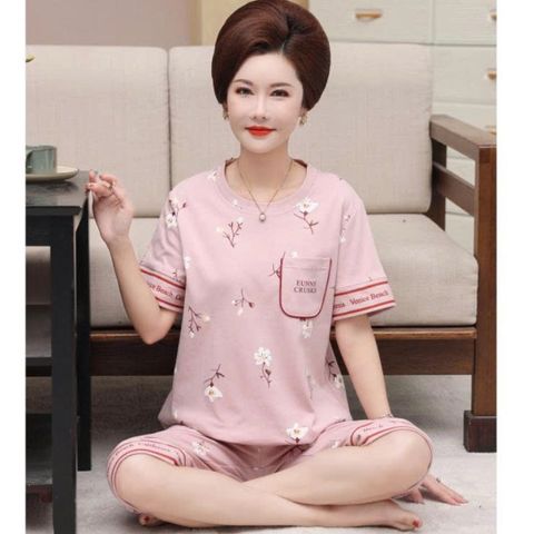 Bộ Đồ Ngủ Ngắn Tay Bằng Cotton Cho Mẹ AB03