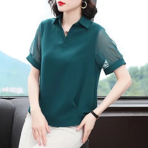 Áo Thun Nữ Trung Niên Ngắn Tay Phối Ren Thanh Lịch SM41