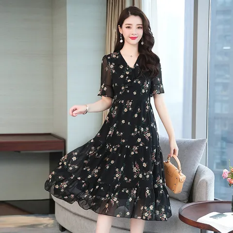 Đầm Voan Hoa Nữ Dáng Xòe Thanh Lịch VH01