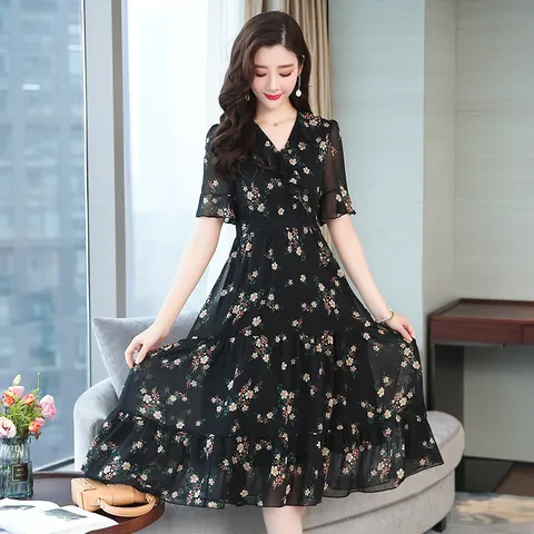 Đầm Voan Hoa Nữ Dáng Xòe Thanh Lịch VH01