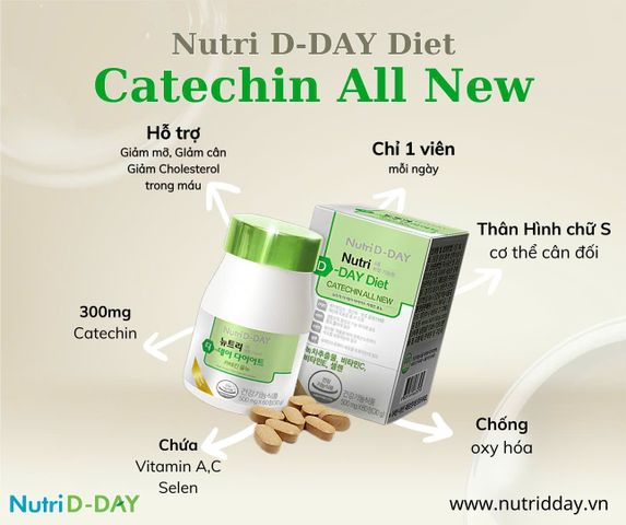 (Hàn Quốc) Viên Hỗ Trợ Giảm Cân Chiết Xuất Trà Xanh Nutri D-Day Catechin Kiểm Soát Cân Nặng Giảm Mỡ  Cho Vóc Dáng Thon Gọn