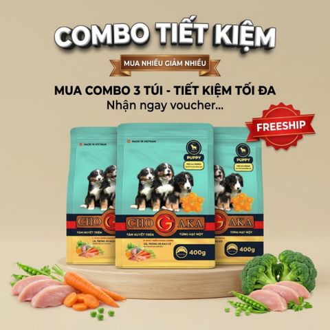 Combo 3 Túi Chogaka PUPPY - Vị Gà, Trứng & Rau Củ 26% đạm