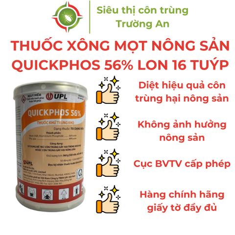 Thuốc xông mọt nông sản QUICKPHOS 56% tiêu diệt mọt gạo, lúa, thóc xuất xứ Ấn Độ lon 16 tuýp 20 viên