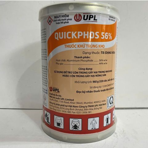 Thuốc xông mọt nông sản QUICKPHOS 56% tiêu diệt mọt gạo, lúa, thóc xuất xứ Ấn Độ lon 16 tuýp 20 viên