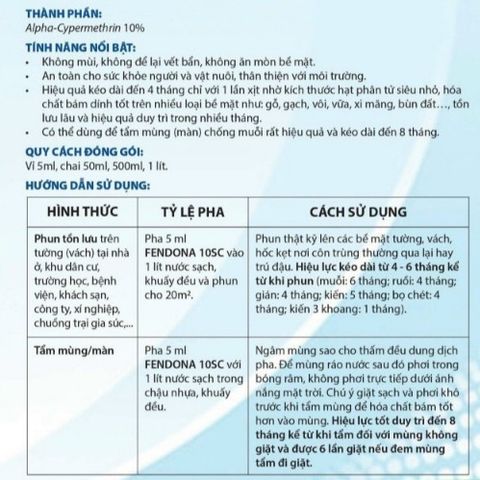 Thuốc diệt muỗi FENDONA diệt muỗi hiệu quả tồn lưu lâu hàng BASF (Đức) gói 5ml