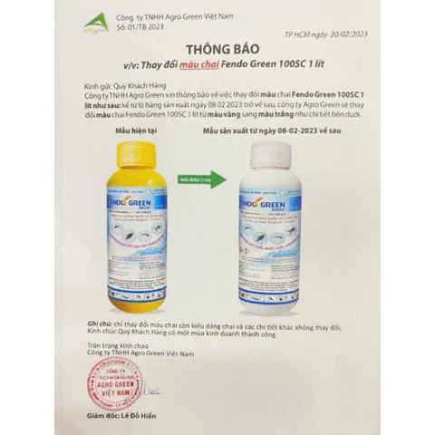 Thuốc diệt rệp giường FENDO GREEN 100 SC phụ gia từ vương quốc Bỉ xuất xứ Việt Nam chai 1 lít