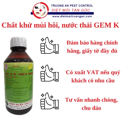 Thuốc xử lí mùi hôi, nước thải GEM K, chuyên xử lí cống rãnh gia đình, chuồng trại, xuất xứ Việt Nam, chai 1 lít 769385