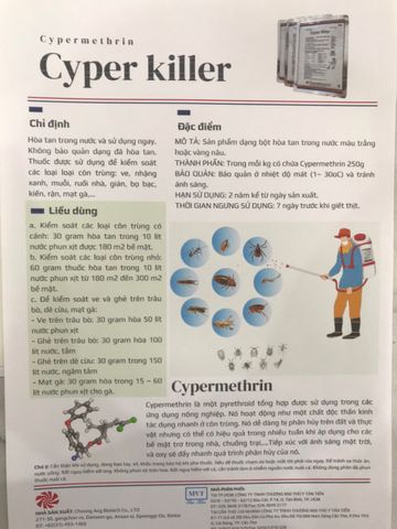 Thuốc diệt Mạt gà CYPER KILLER, ngoài ra còn tiêu diệt các loại côn trùng khác trong chăn nuôi (ruồi, nhặng, ve, rận, gián, kiến,...), xuất xứ Hàn Quốc.