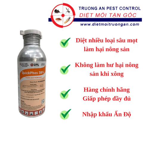 Sản phẩm khử trùng, diệt mọt nông sản Quickphos 56% xuất xứ Ấn Độ. Chai nhôm 1 Kg gồm 334 viên, mỗi viên 3g. 769391
