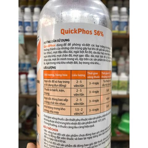 Sản phẩm khử trùng, diệt mọt nông sản Quickphos 56% xuất xứ Ấn Độ. Chai nhôm 1 Kg gồm 334 viên, mỗi viên 3g. 769391