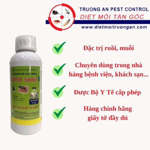 Chế phẩm diệt côn trùng Viper 500EC, đặc biệt diệt trừ Ruồi và Muỗi, hiệu quả cực cao, được Bộ Y Tế cấp phép (Chai 1 lít) - Sản phẩm của Công ty cổ phần sát trùng Việt Nam. 769394