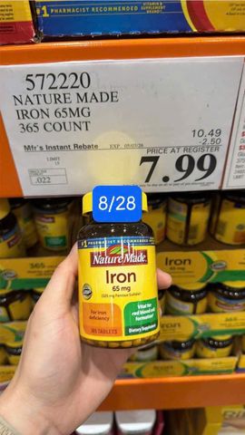 Viên uống Bổ Sung Sắt Nature Made Iron 65 mg - Tăng Cường Hệ Miễn Dịch - Ngăn Ngừa & Cải Thiện Tình Trạng Thiếu Máu - S/P Chuẩn Mỹ