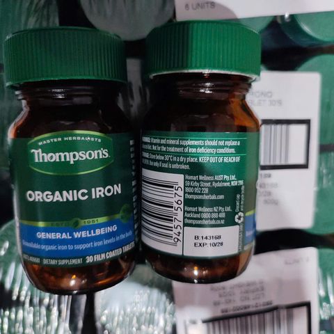 Viên uống Sắt Hữu Cơ Thompson's Organic Iron 30 viên - Bổ Sung Sắt Hiệu Quả - Cải Thiện & Phòng Ngừa Thiếu Máu [Không gây Táo Bón] - S/P Chuẩn Úc