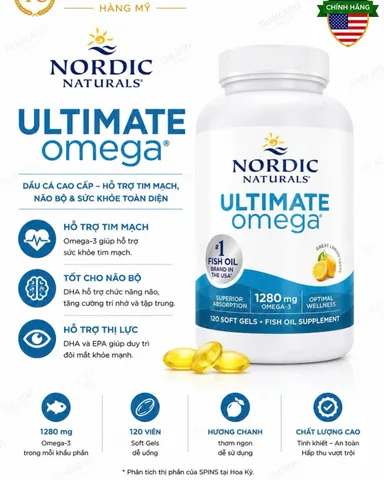 60 viên / 120 viên 1280mg Nordic Naturals Ultimate Omega 60 viên - Omega-3 hàm lượng cao hỗ trợ tim mạch và não bộ
